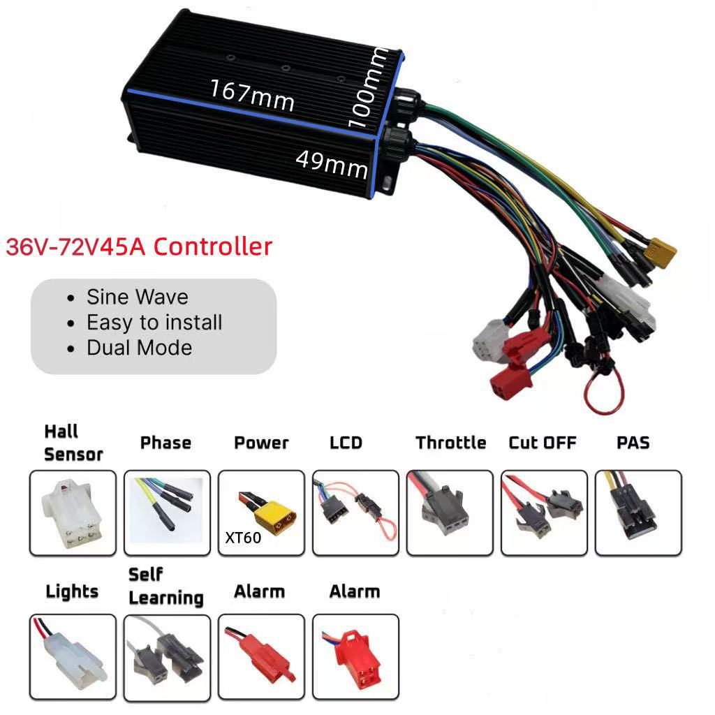 72V 45A Dual Controller - 国境を越えた工場直送、デュアルチューブ36V 48V 52V 60V 72V 45A