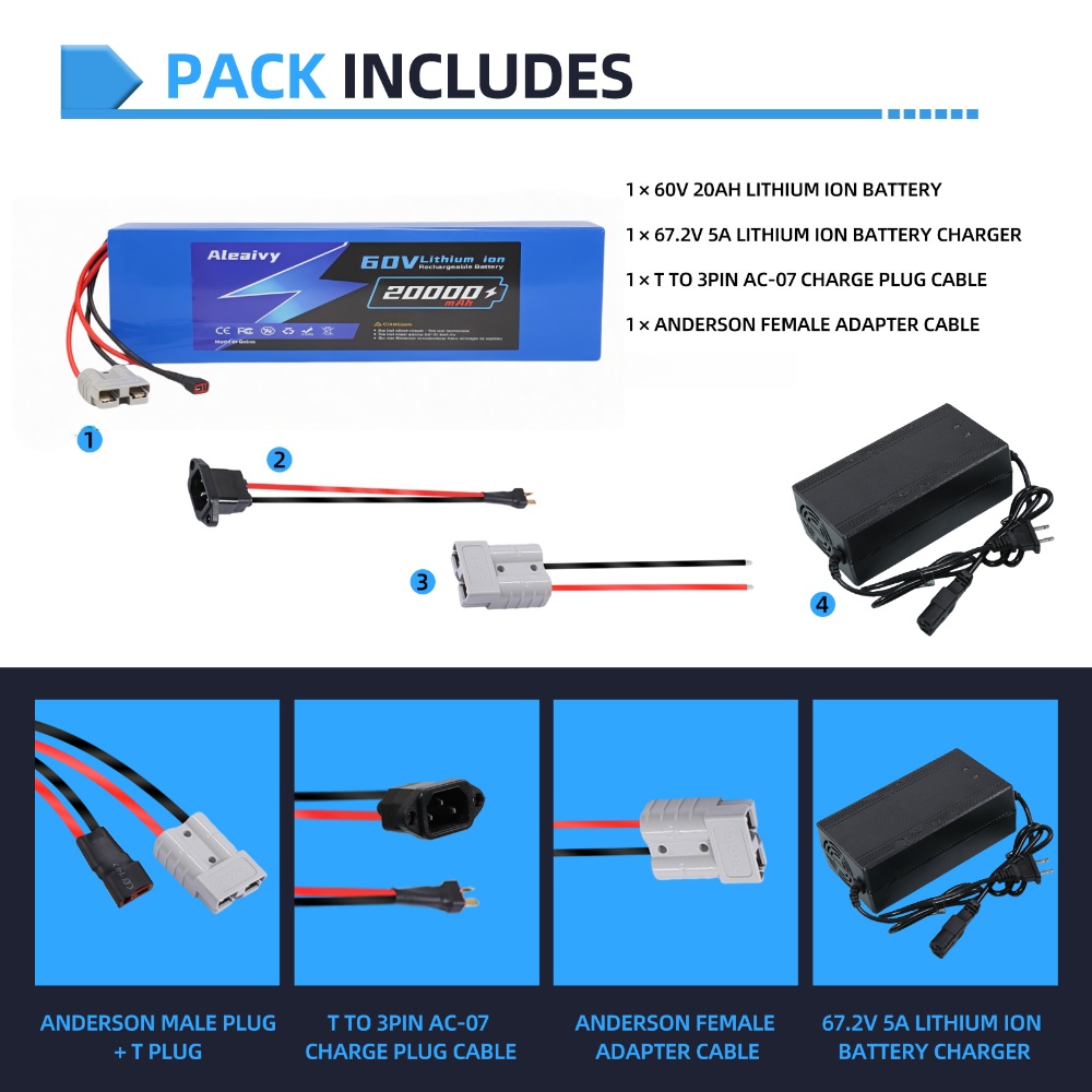 Aleaivy 60V バッテリー 20AH 30AH 21 - 60V 30Ah 21700 Battery Pack のレビューと価格
